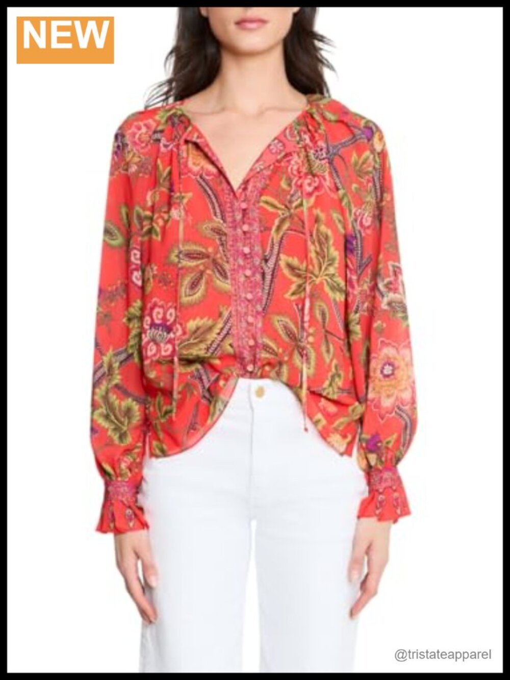 Kobi Halperin Relaxed Fit V-Neck Long Sleeve Blouse - 100% Polyester, Dry Clean